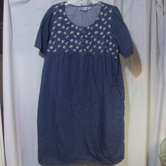 National Since 1952 Embroidered Casual Blue House Dress Size Extra Large - Picture 1 of 5
